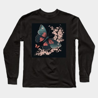 Butterfly with Cherry Blossoms Long Sleeve T-Shirt